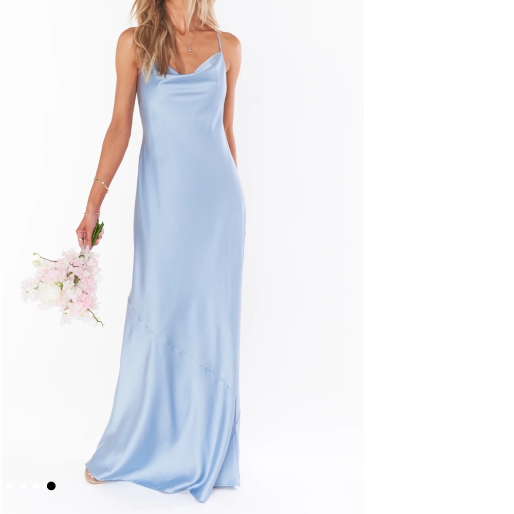 Show Me Your Mumu Tuscany Maxi Slip dress in Steel Blue Luxe Satin